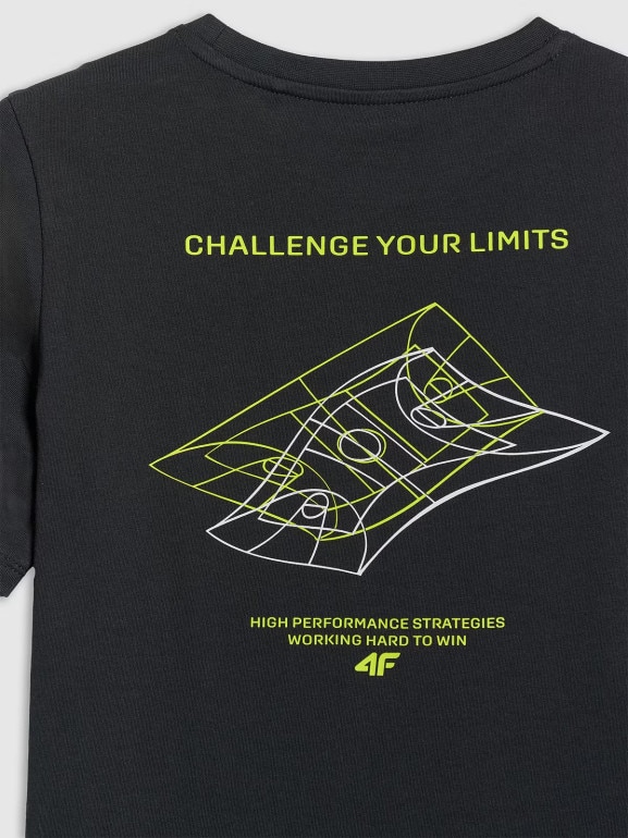 Chłopięcy t-shirt z nadrukiem 4F 4FJWAW25TTSHM2415 - czarny