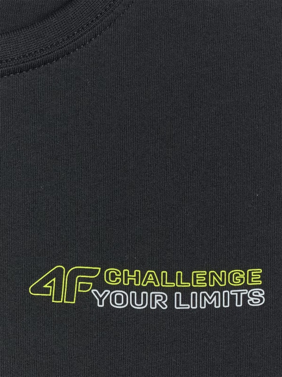 Chłopięcy t-shirt z nadrukiem 4F 4FJWAW25TTSHM2415 - czarny