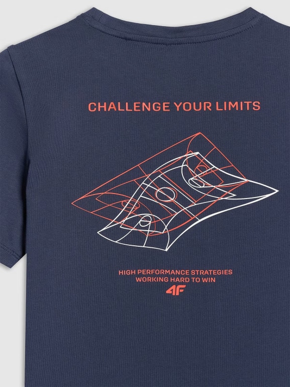 Chłopięcy t-shirt z nadrukiem 4F 4FJWAW25TTSHM2415 - granatowy