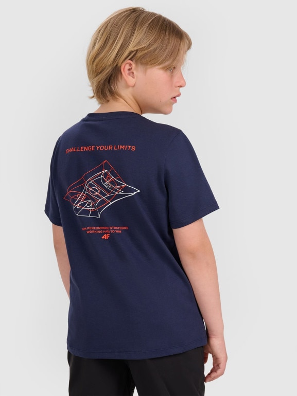 Chłopięcy t-shirt z nadrukiem 4F 4FJWAW25TTSHM2415 - granatowy