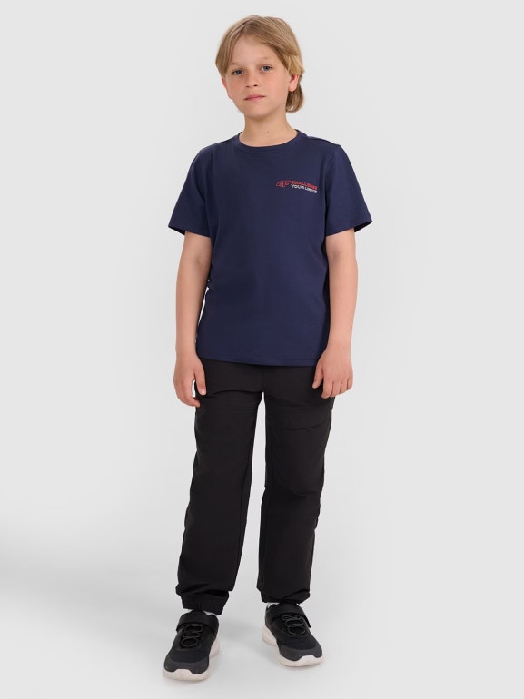 Chłopięcy t-shirt z nadrukiem 4F 4FJWAW25TTSHM2415 - granatowy