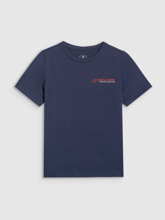 Chłopięcy t-shirt z nadrukiem 4F 4FJWAW25TTSHM2415 - granatowy