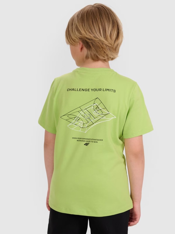 Chłopięcy t-shirt z nadrukiem 4F 4FJWAW25TTSHM2415 - zielony