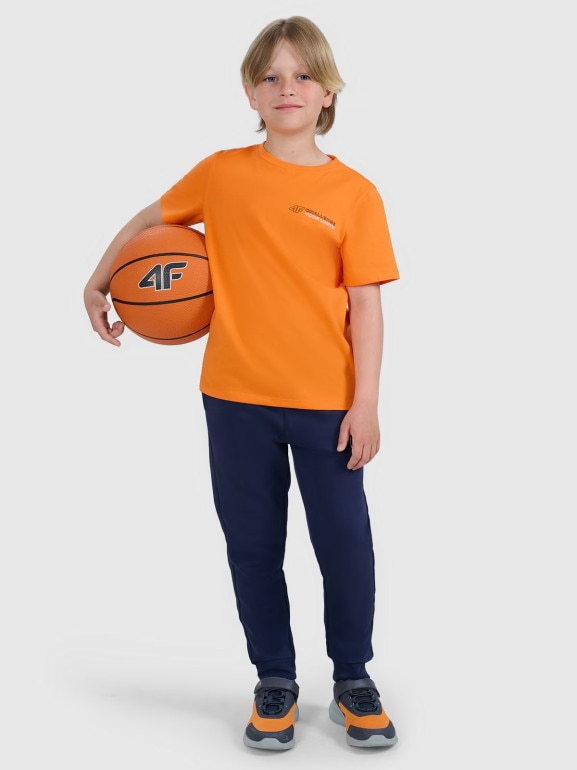Chłopięcy t-shirt z nadrukiem 4F 4FJWAW25TTSHM2415 - pomarańczowy