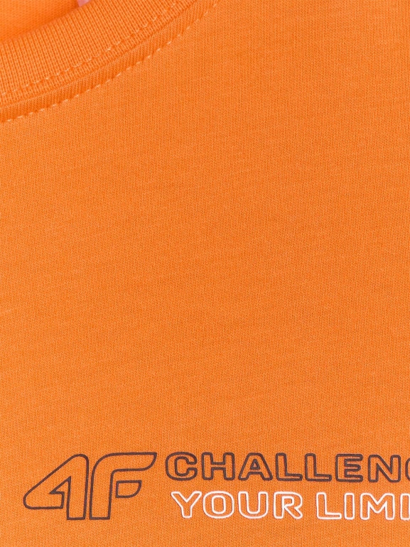 Chłopięcy t-shirt z nadrukiem 4F 4FJWAW25TTSHM2415 - pomarańczowy