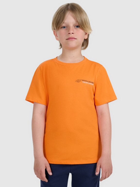 Chłopięcy t-shirt z nadrukiem 4F 4FJWAW25TTSHM2415 - pomarańczowy