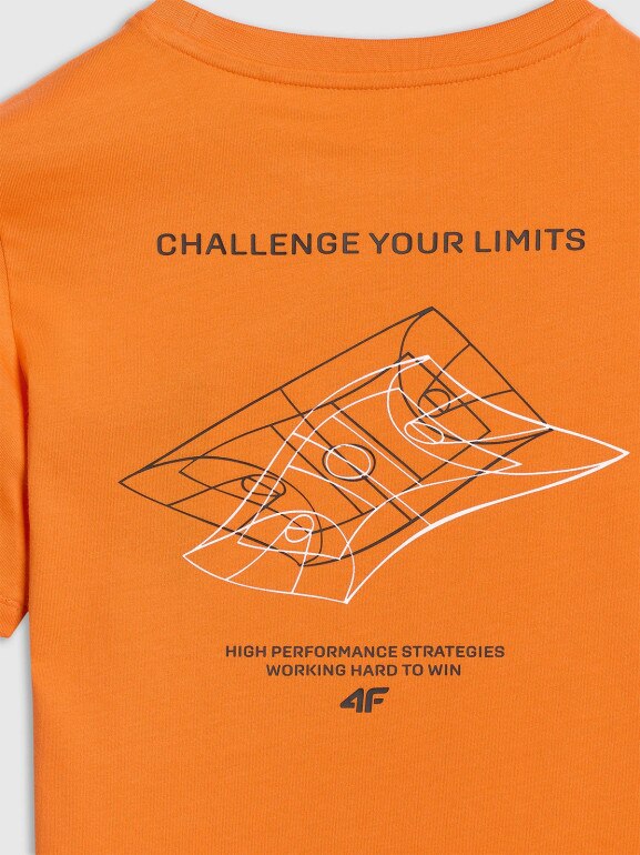 Chłopięcy t-shirt z nadrukiem 4F 4FJWAW25TTSHM2415 - pomarańczowy