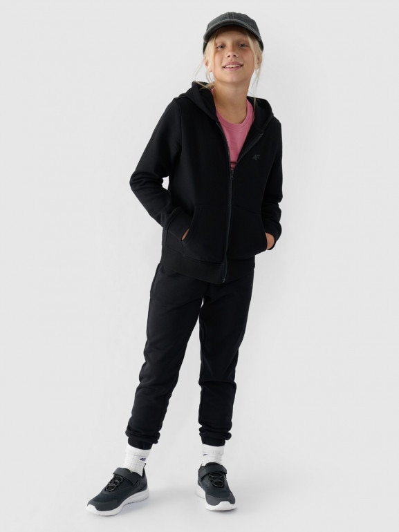 Dziewczęca bluza dresowa rozpinana z kapturem 4F 4FJWMM00TSWSF1315 - czarna
