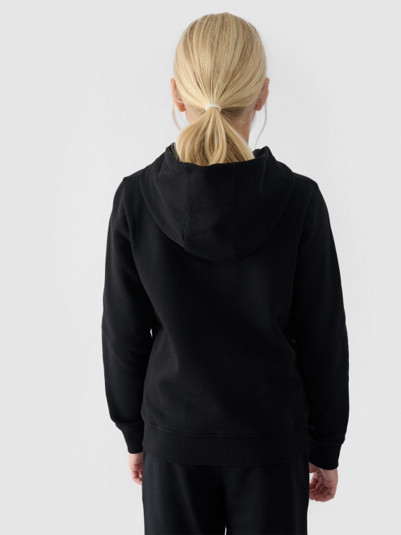 Dziewczęca bluza dresowa rozpinana z kapturem 4F 4FJWMM00TSWSF1315 - czarna