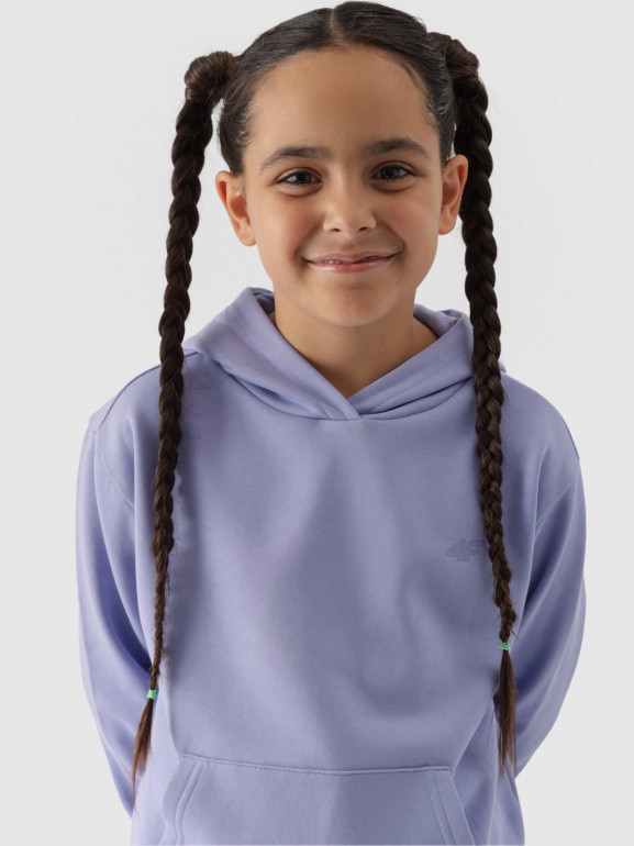 Dziewczęca bluza dresowa nierozpinana z kapturem 4F 4FJWMM00TSWSF1316 - niebieska
