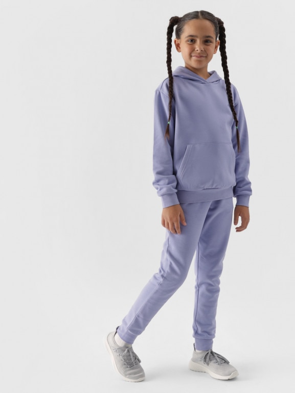 Dziewczęca bluza dresowa nierozpinana z kapturem 4F 4FJWMM00TSWSF1316 - niebieska