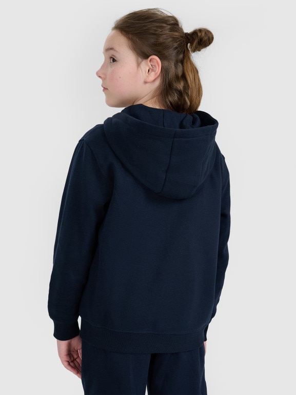 Dziewczęca bluza dresowa rozpinana z kapturem 4F 4FJWMM00TSWSF1861 - granatowa