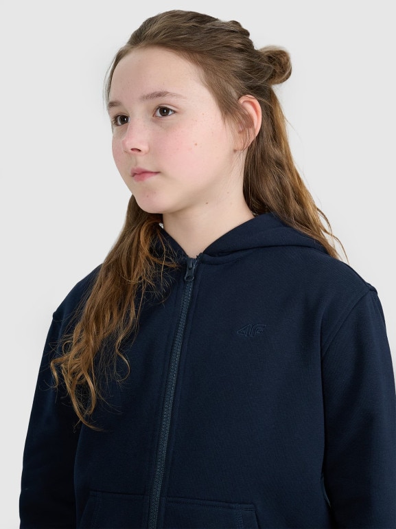Dziewczęca bluza dresowa rozpinana z kapturem 4F 4FJWMM00TSWSF1861 - granatowa