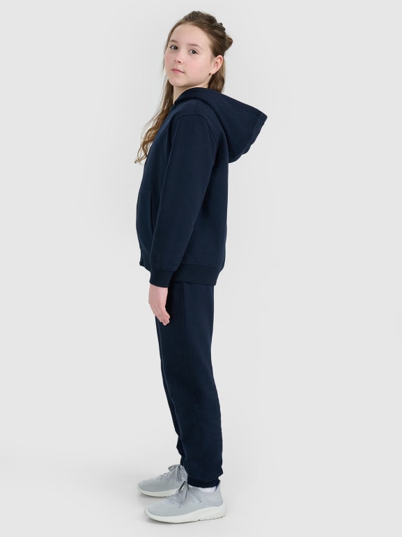 Dziewczęca bluza dresowa rozpinana z kapturem 4F 4FJWMM00TSWSF1861 - granatowa