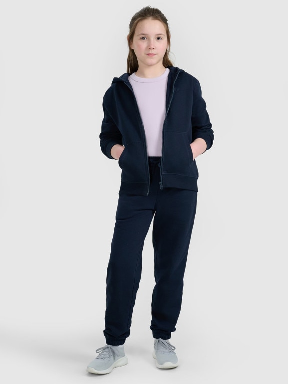 Dziewczęca bluza dresowa rozpinana z kapturem 4F 4FJWMM00TSWSF1861 - granatowa