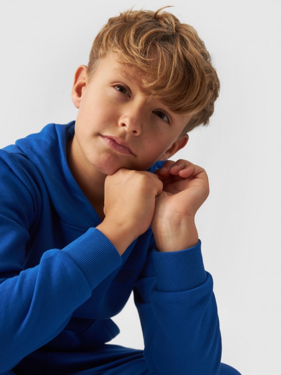 Chłopięca bluza dresowa nierozpinana z kapturem 4F 4FJWMM00TSWSM1292 - niebieska