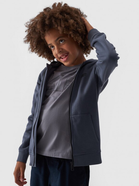 Chłopięca bluza dresowa rozpinana z kapturem 4F 4FJWMM00TSWSM1295 - szara