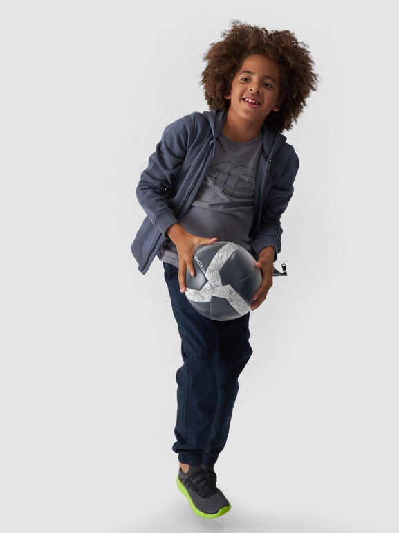 Chłopięca bluza dresowa rozpinana z kapturem 4F 4FJWMM00TSWSM1295 - szara