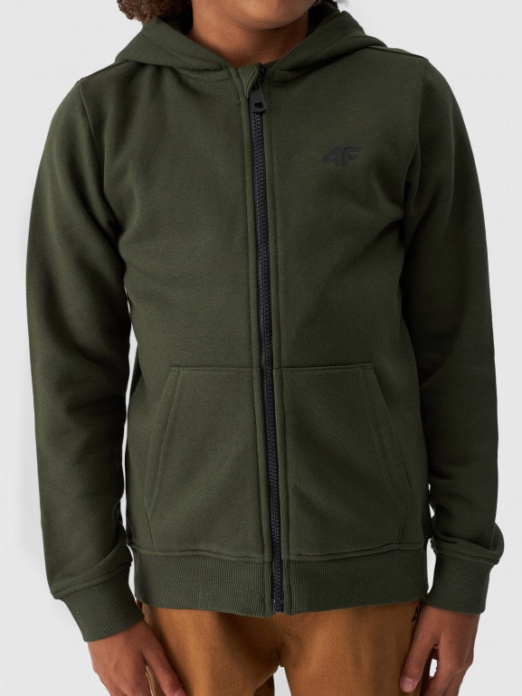 Chłopięca bluza dresowa rozpinana z kapturem 4F 4FJWMM00TSWSM1295 - khaki
