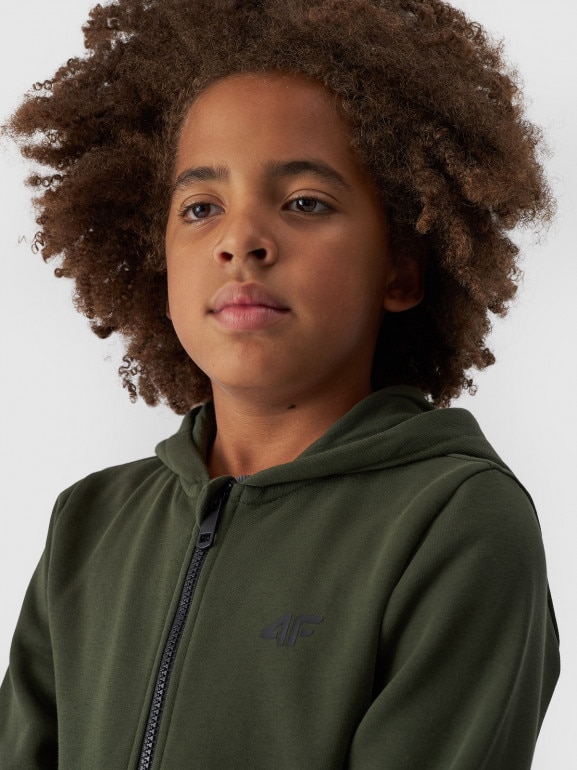 Chłopięca bluza dresowa rozpinana z kapturem 4F 4FJWMM00TSWSM1295 - khaki