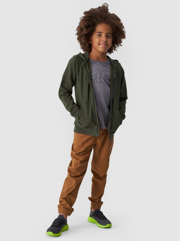 Chłopięca bluza dresowa rozpinana z kapturem 4F 4FJWMM00TSWSM1295 - khaki
