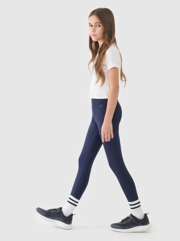Dziewczęce legginsy dzianinowe 4F 4FJWMM00TTIGF220-20S - granatowe