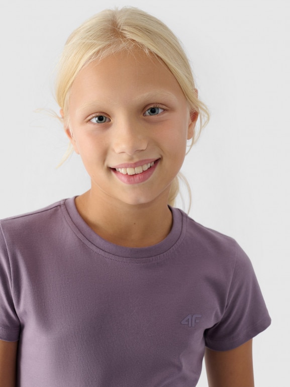 Dziewczęcy t-shirt basic 4F 4FJWMM00TTSHF1658 - fioletowy