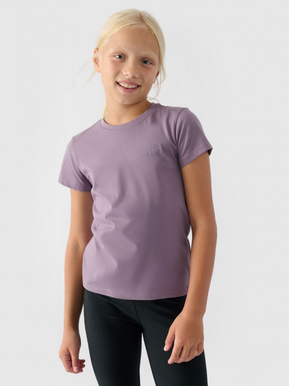 Dziewczęcy t-shirt basic 4F 4FJWMM00TTSHF1658 - fioletowy