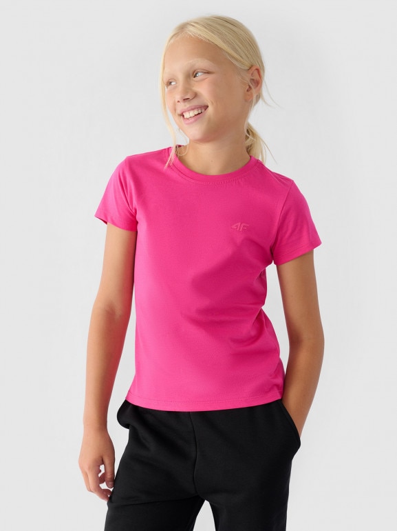 Dziewczęcy t-shirt basic 4F 4FJWMM00TTSHF1658 - różowy