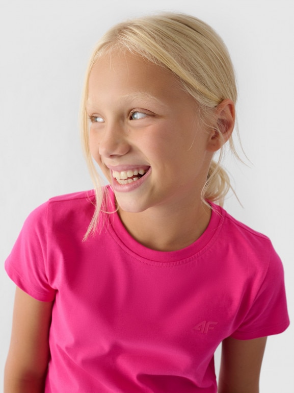 Dziewczęcy t-shirt basic 4F 4FJWMM00TTSHF1658 - różowy