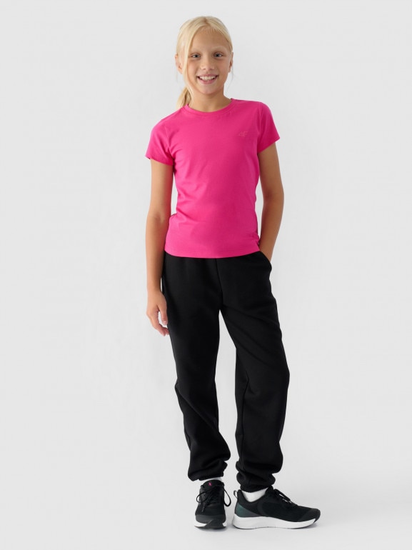 Dziewczęcy t-shirt basic 4F 4FJWMM00TTSHF1658 - różowy