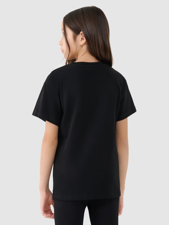 Dziewczęca koszulka oversize z nadrukiem 4F 4FJWMM00TTSHF2333 - czarna