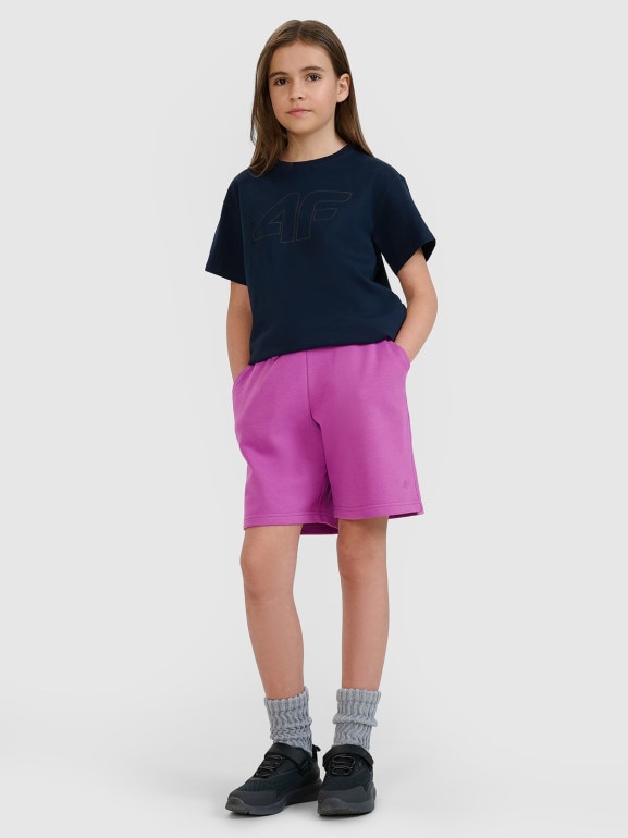 Dziewczęca koszulka oversize z nadrukiem 4F 4FJWMM00TTSHF2333 - granatowa