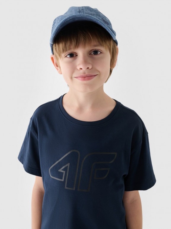 Chłopięcy t-shirt z nadrukiem 4F 4FJWMM00TTSHM2331 - granatowy
