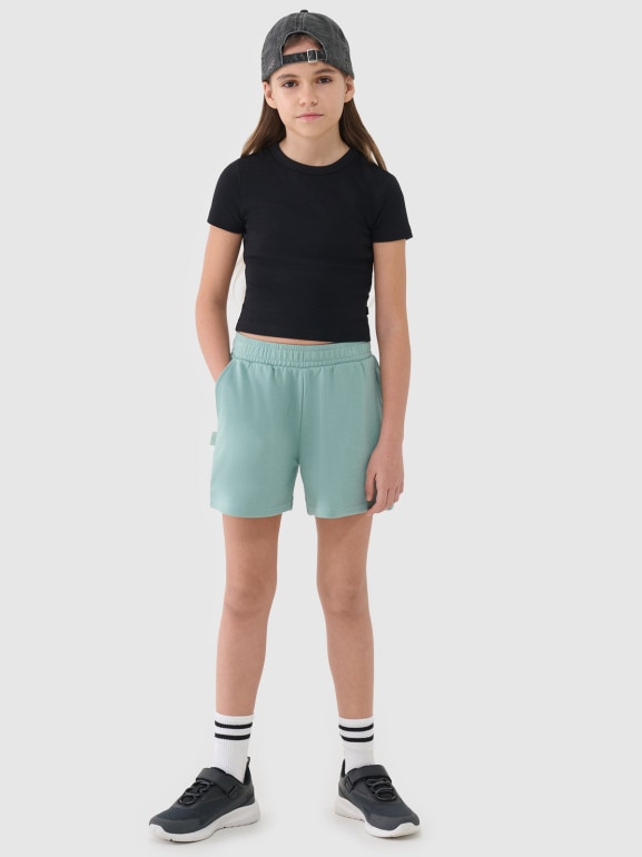 Dziewczęce spodenki dresowe 4F 4FJWSS25TSHOF470 - turkusowe
