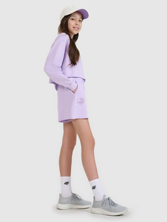 Dziewczęce spodenki dresowe 4F 4FJWSS25TSHOF484 - fioletowe