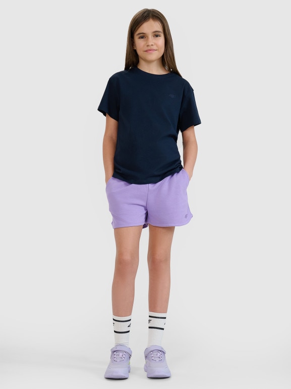 Dziewczęce spodenki dresowe 4F 4FJWSS25TSHOF602 - fioletowe