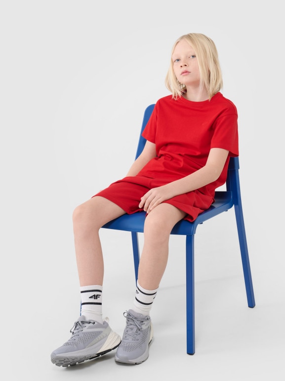 Chłopięce spodenki dresowe 4F 4FJWSS25TSHOM627 - czerwone