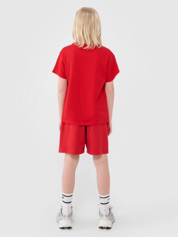Chłopięce spodenki dresowe 4F 4FJWSS25TSHOM627 - czerwone