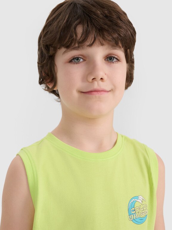 Chłopięcy top z nadrukiem 4F 4FJWSS25TSLEM162 - zielony