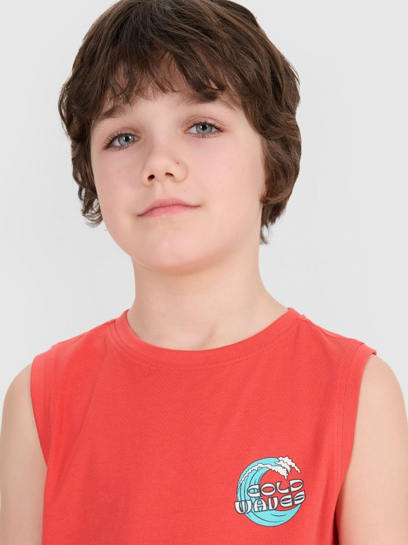 Chłopięcy top z nadrukiem 4F 4FJWSS25TSLEM162 - czerwony