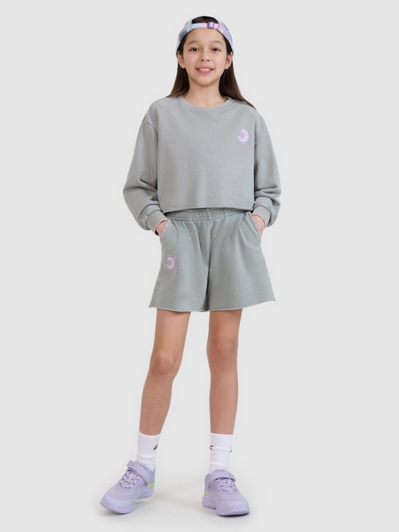 Dziewczęca bluza dresowa bez kaptura nierozpinana 4F 4FJWSS25TSWSF1504 - szara