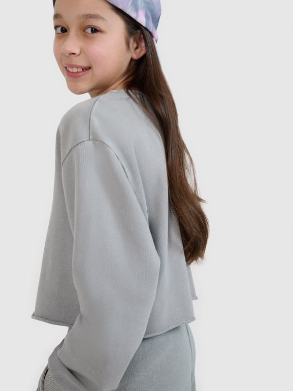 Dziewczęca bluza dresowa bez kaptura nierozpinana 4F 4FJWSS25TSWSF1504 - szara