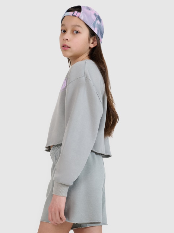 Dziewczęca bluza dresowa bez kaptura nierozpinana 4F 4FJWSS25TSWSF1504 - szara