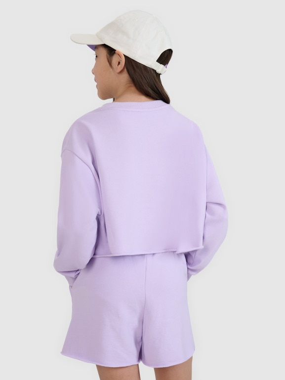 Dziewczęca bluza dresowa bez kaptura nierozpinana 4F 4FJWSS25TSWSF1504 - fioletowa