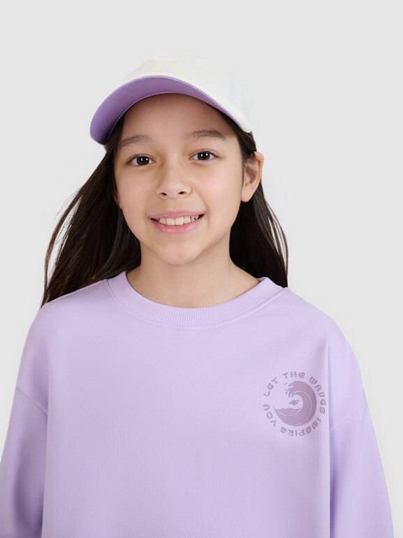 Dziewczęca bluza dresowa bez kaptura nierozpinana 4F 4FJWSS25TSWSF1504 - fioletowa