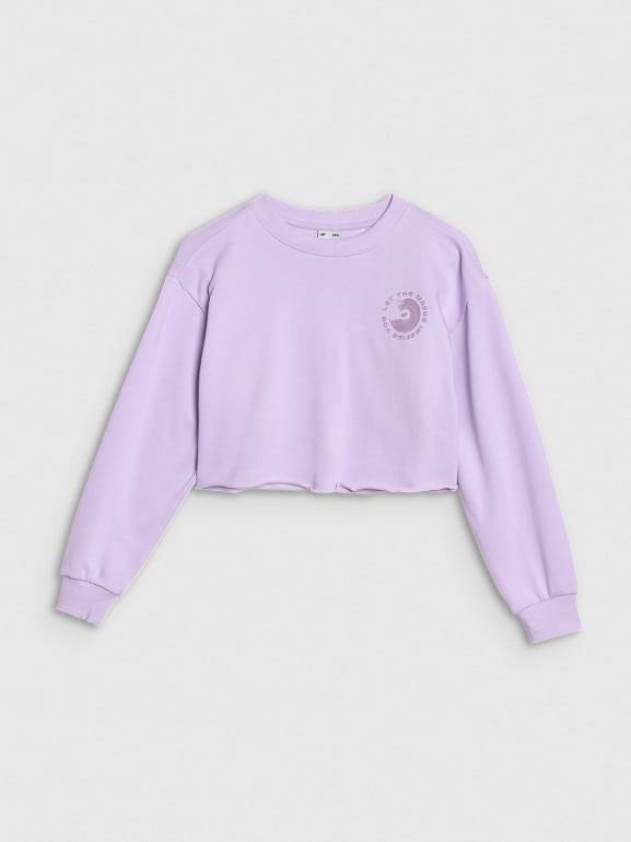 Dziewczęca bluza dresowa bez kaptura nierozpinana 4F 4FJWSS25TSWSF1504 - fioletowa
