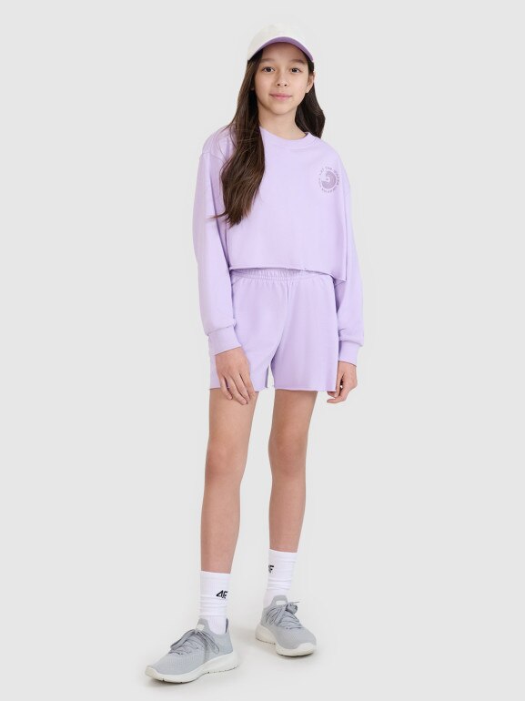 Dziewczęca bluza dresowa bez kaptura nierozpinana 4F 4FJWSS25TSWSF1504 - fioletowa