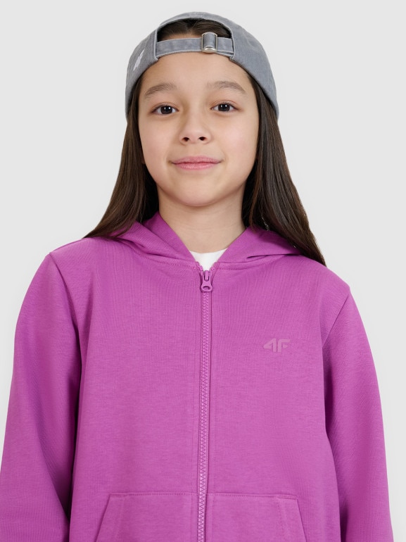 Dziewczęca bluza dresowa rozpinana z kapturem 4F 4FJWSS25TSWSF1706 - fioletowa