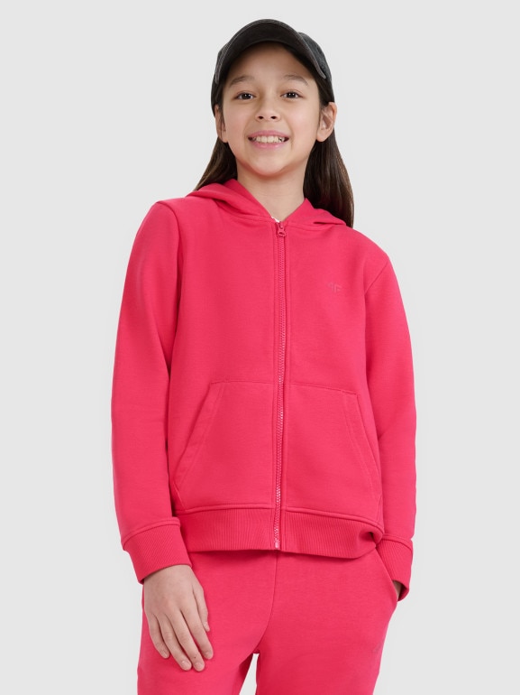 Dziewczęca bluza dresowa rozpinana z kapturem 4F 4FJWSS25TSWSF1706 - różowa